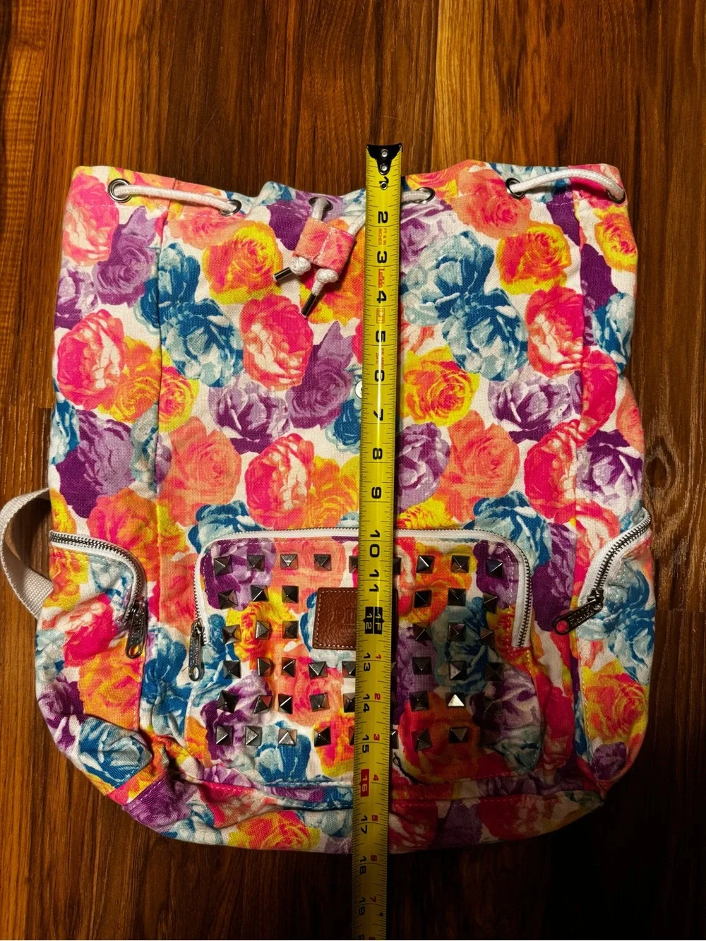 GORGEOUS RARE PINK Victoria's Secret Multicolor Floral STUDDED Canvas Backpack😍